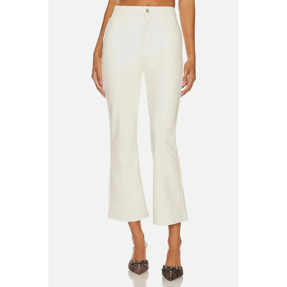 7 For All Mankind High Waist Slim Kick in Cream 30 Womens Faux Leather Vegan